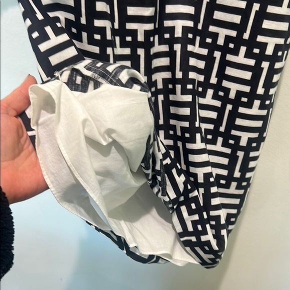 ANN TAYLOR Black and White Linen Blend Split Neck Flare Dress Size 2 - Like New - Picture 6 of 9